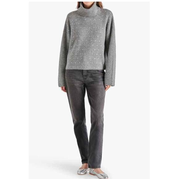 Steve Madden Astro Embellished Sweater S NWT Heather Grey Turtleneck Knit - Picture 2 of 6